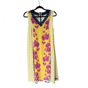 Matilda Jane Yellow Navy Blue Geometric Floral Dress Sleeveless Boho Chic Sz‎ S